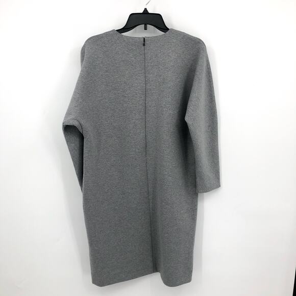 EVERLANE Thick Scuba Knit Relaxed Fit Tunic Dress Large Grey 3/4 Sleeve NWOT - Picture 3 of 7